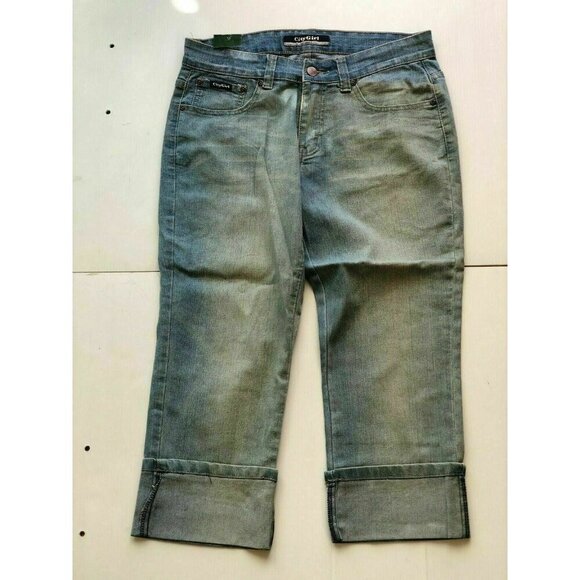 City Girl Juniors Light Blue Cotton Denim  Cuffed Denim Crop Jeans - Picture 6 of 6